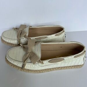 $575 Tod’s 39 Espadrille Loafers Embossed Leather Logo Lace Up Shoes Moccasins